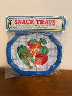 Snack Trays - Blue Vegetable Design (Set of 4)